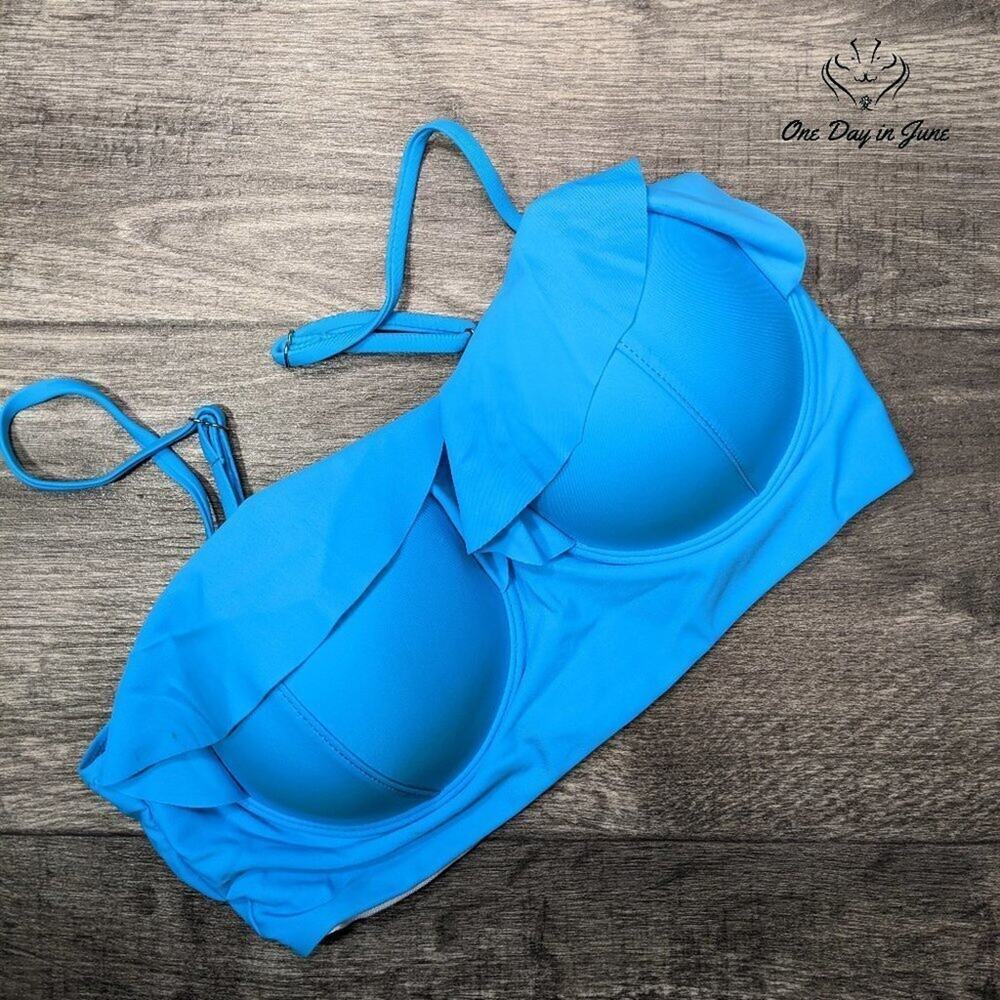Blue Ruffle Underwire Bikini Top Xl